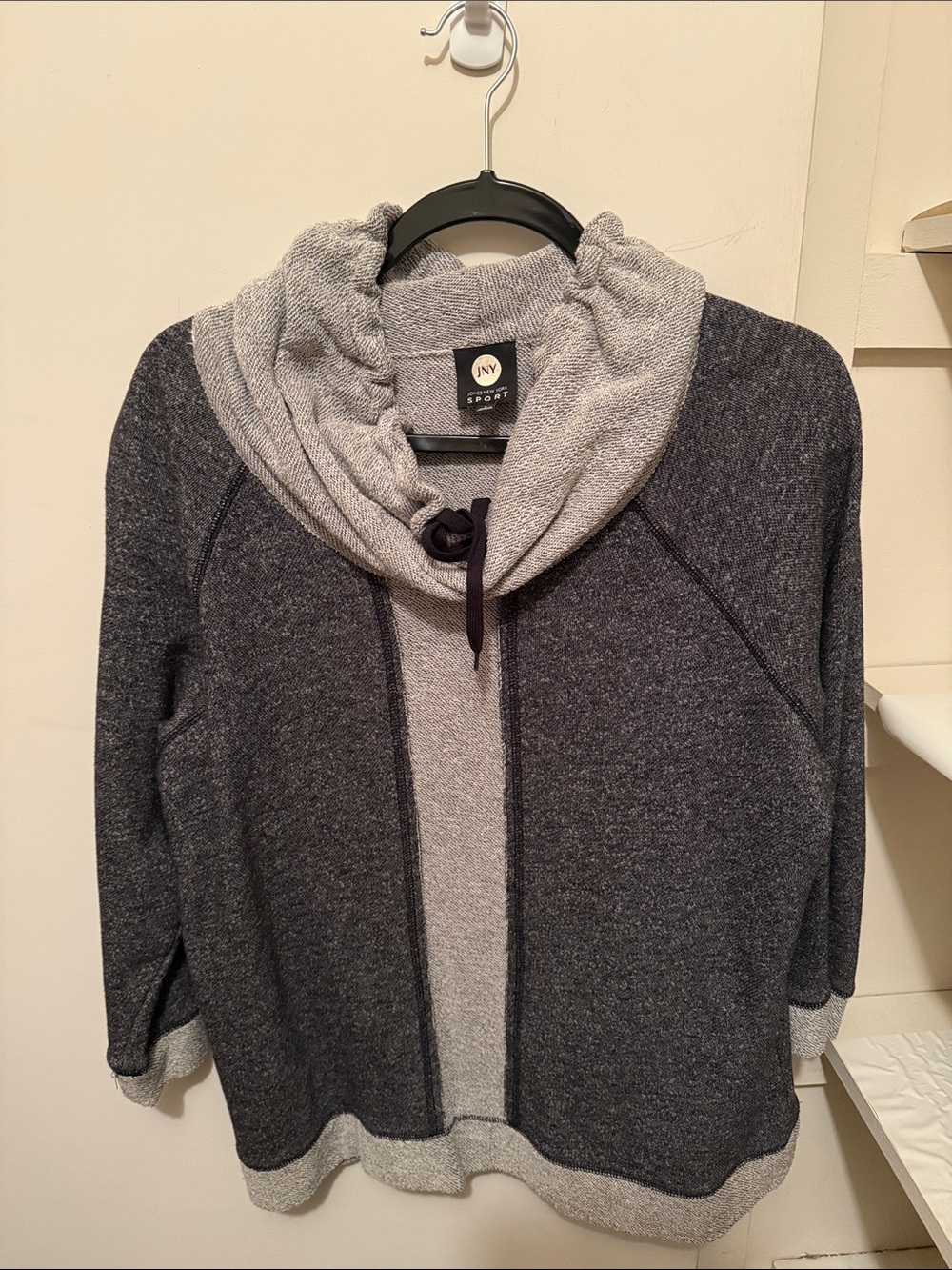 Jones New York Two-Tone Gray Cowl Neck Pullover